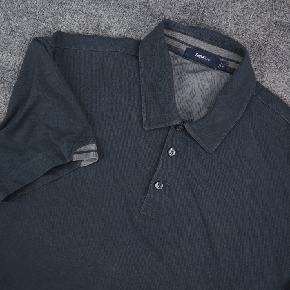 Zegna Sport Polo Shirt Mens XL Navy Blue Solid Short Sleeve Luxury Athleisure